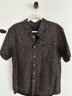 Obey Men’s Short-Sleeve Button-Down Shirt in Black with Pink Dot Print